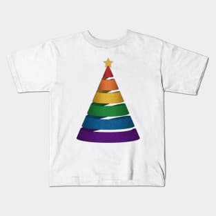 Large Spiral LGBTQ Pride Rainbow Christmas Tree Vector Kids T-Shirt